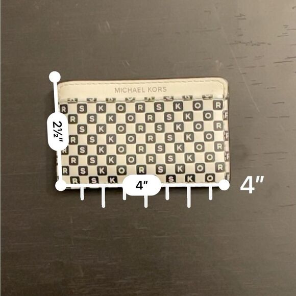 Michael Kors Black and White Checker Monogram Card Case Silver Logo Wallet - Picture 5 of 5